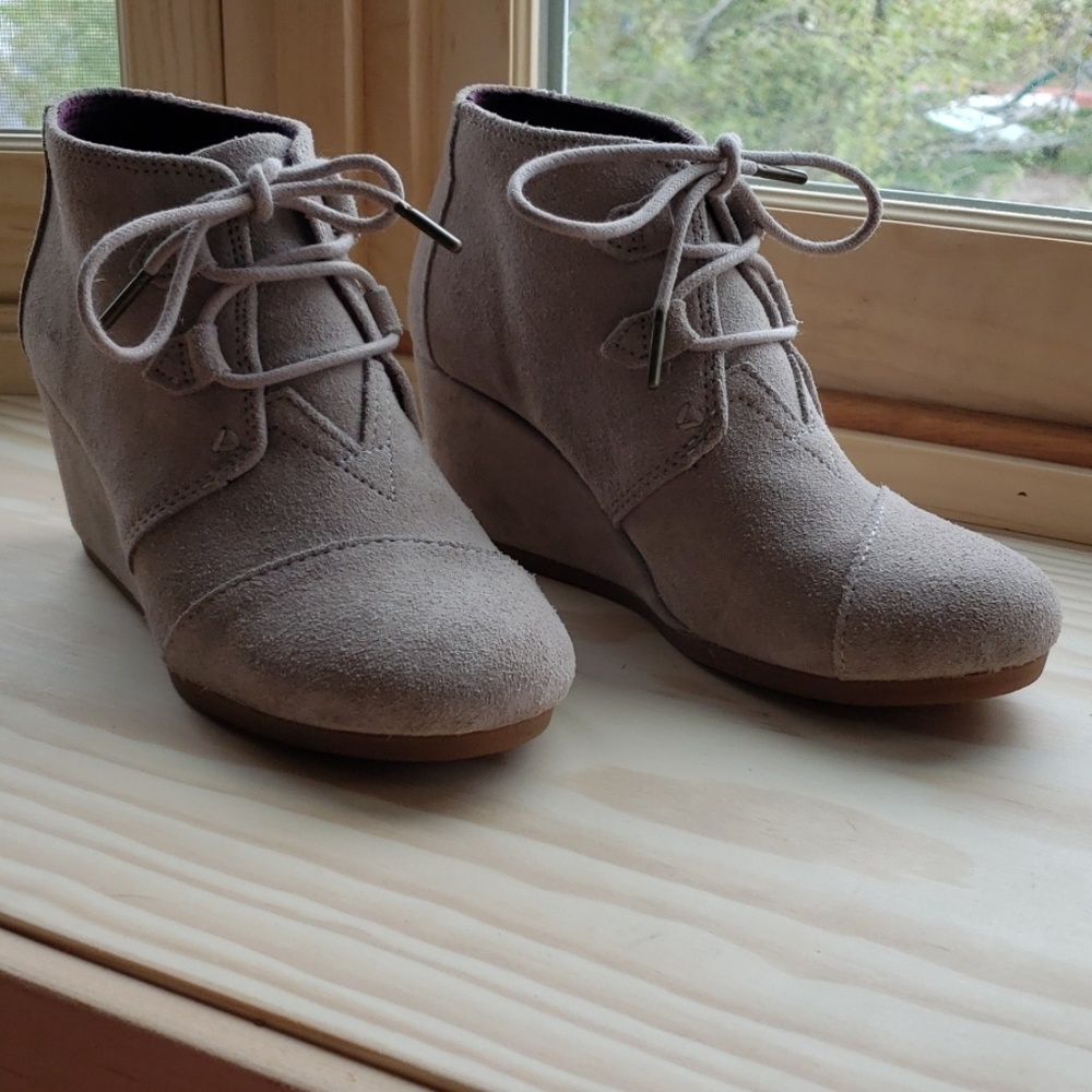 Toms suede lace-up wedge bootie